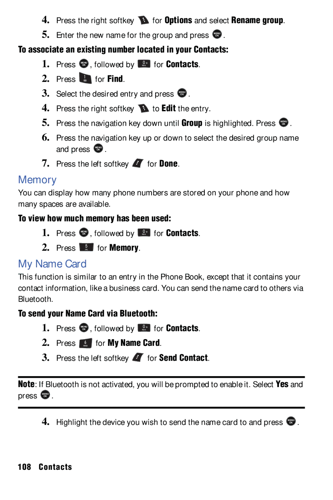 Samsung SPH-m50 manual Memory, My Name Card 