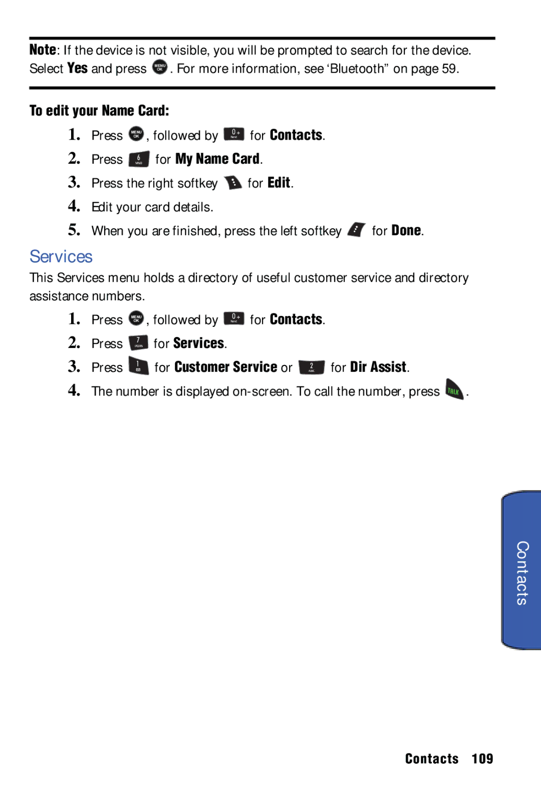 Samsung SPH-m50 manual Services, To edit your Name Card, Number is displayed on-screen. To call the number, press 