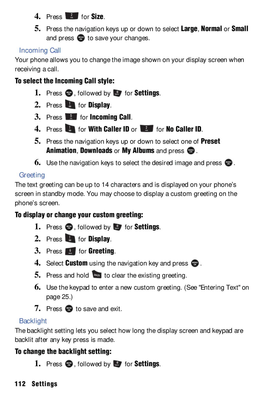 Samsung SPH-m50 manual Incoming Call, Greeting, Backlight 