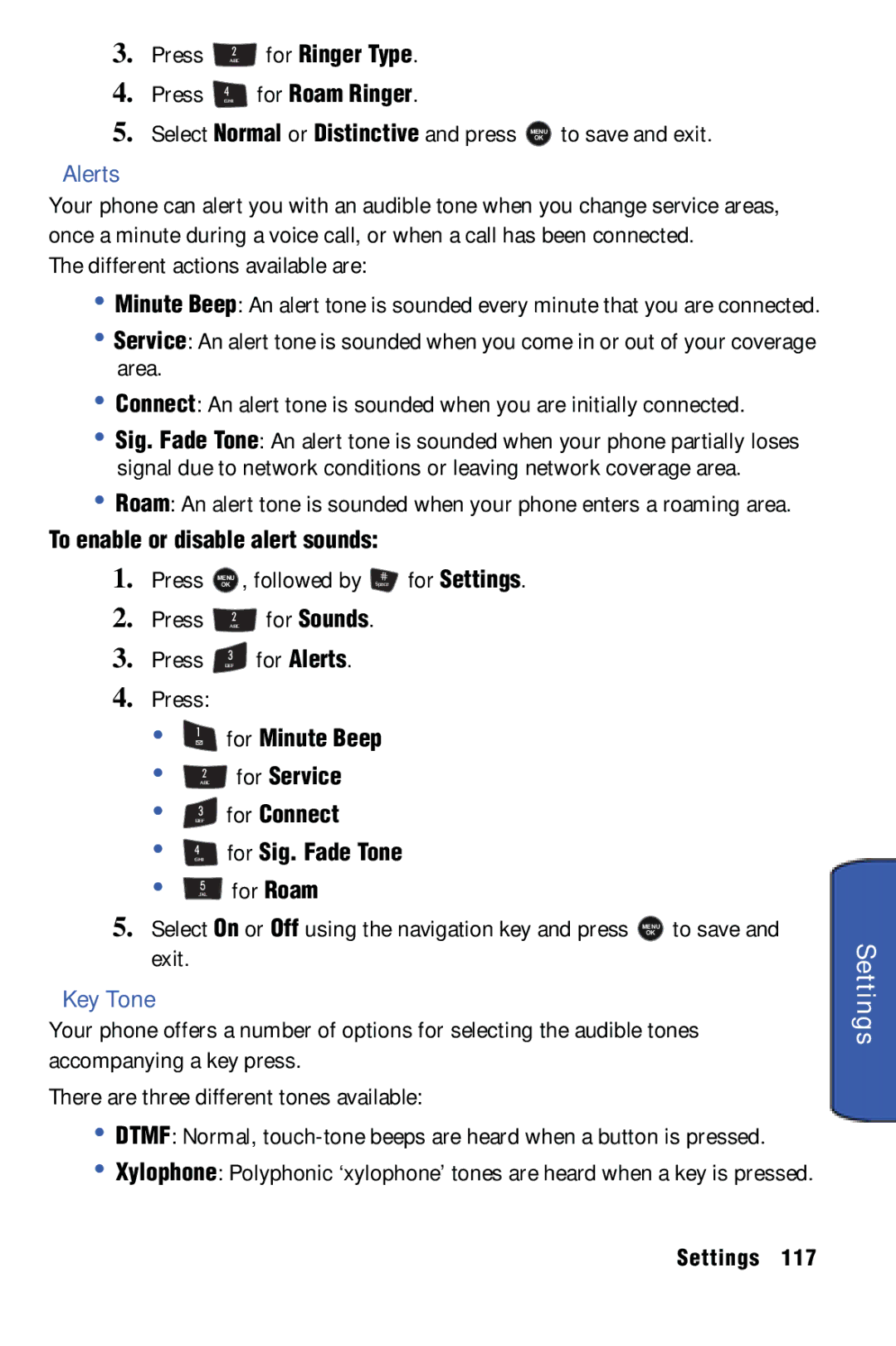 Samsung SPH-m50 manual Alerts, Key Tone 