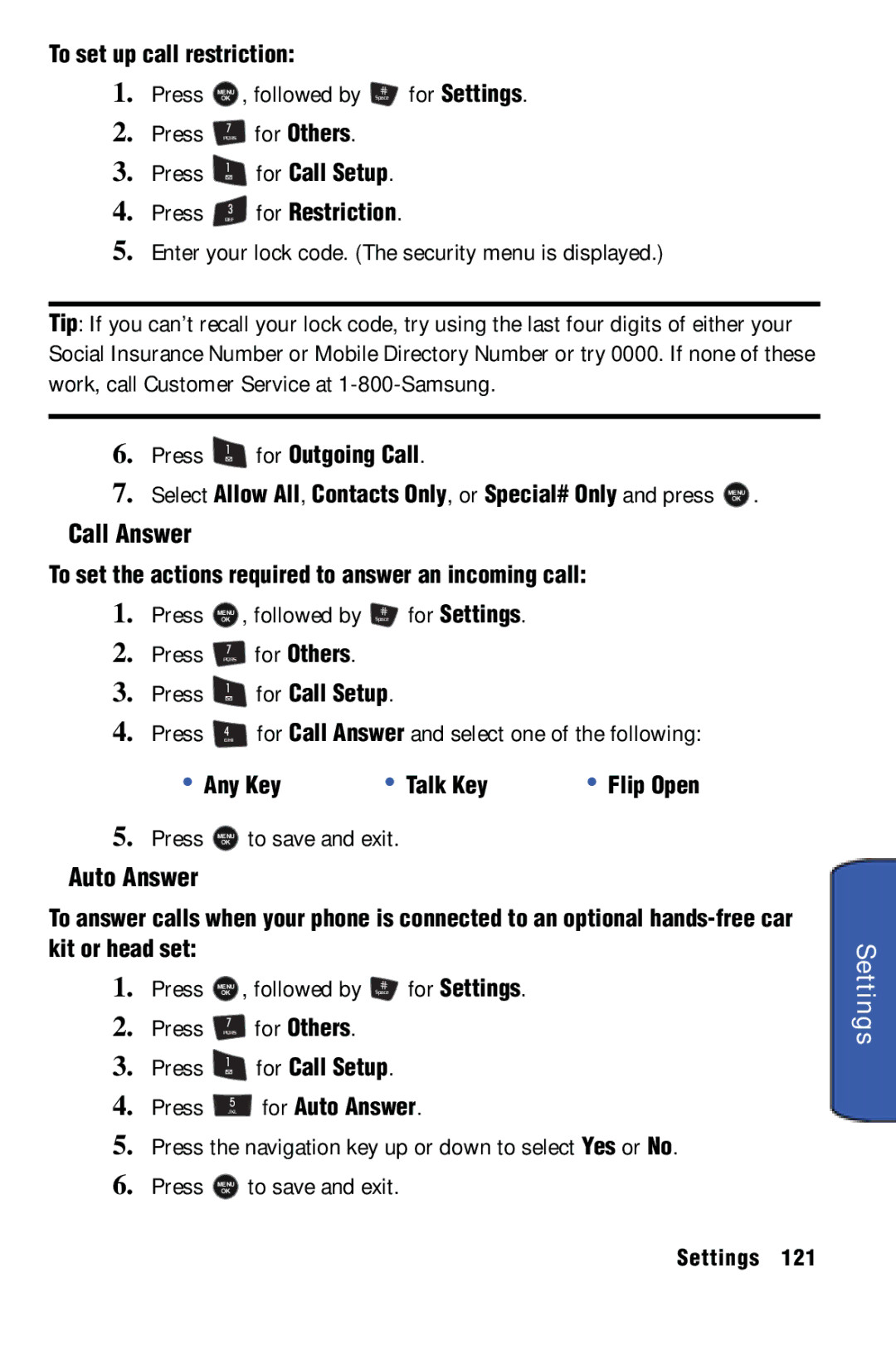 Samsung SPH-m50 manual Call Answer, Auto Answer 