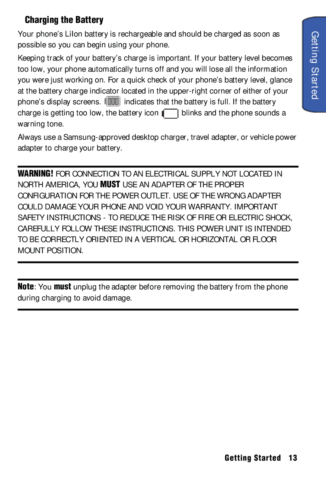 Samsung SPH-m50 manual Charging the Battery 