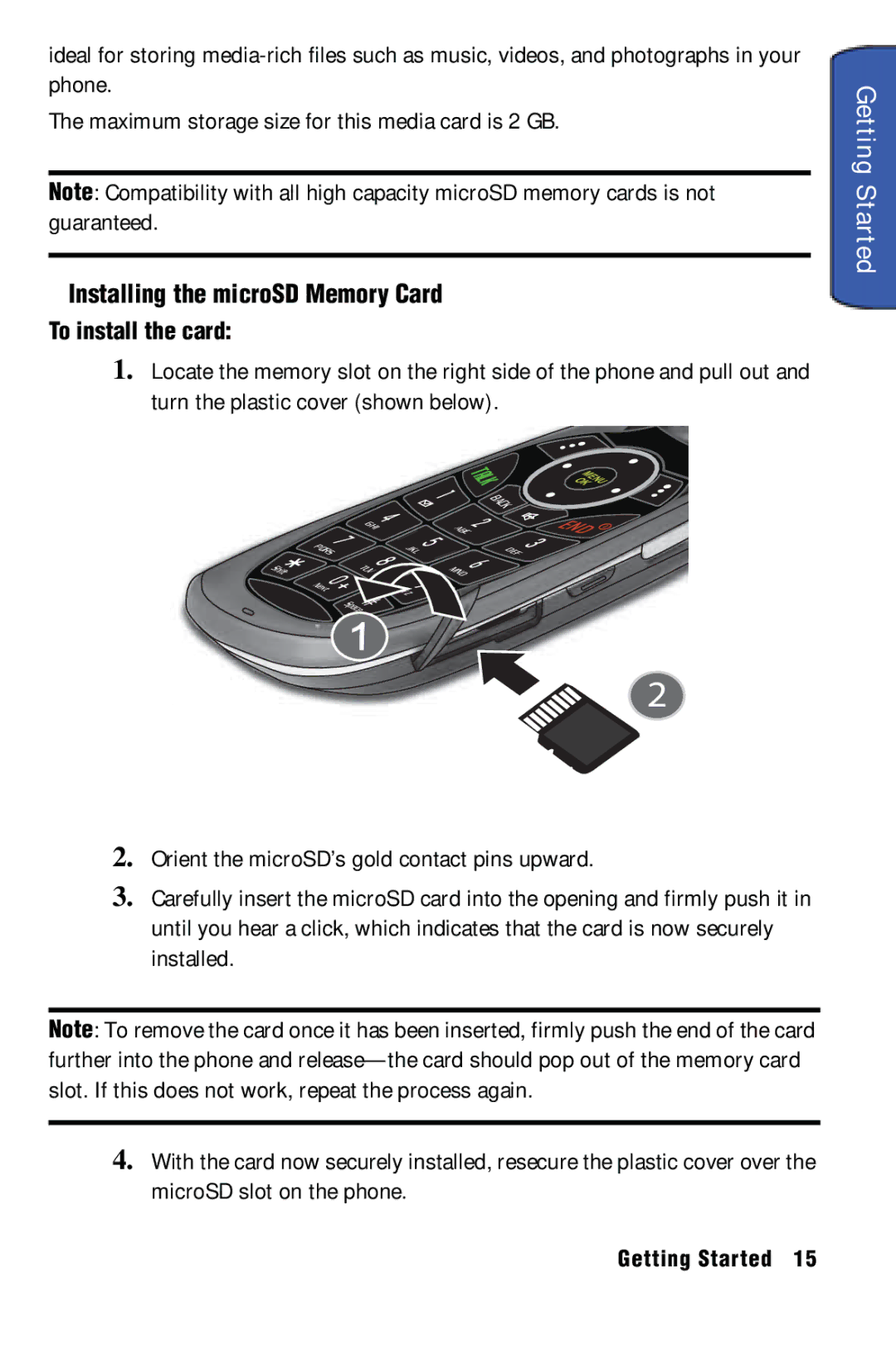 Samsung SPH-m50 manual Installing the microSD Memory Card, To install the card 