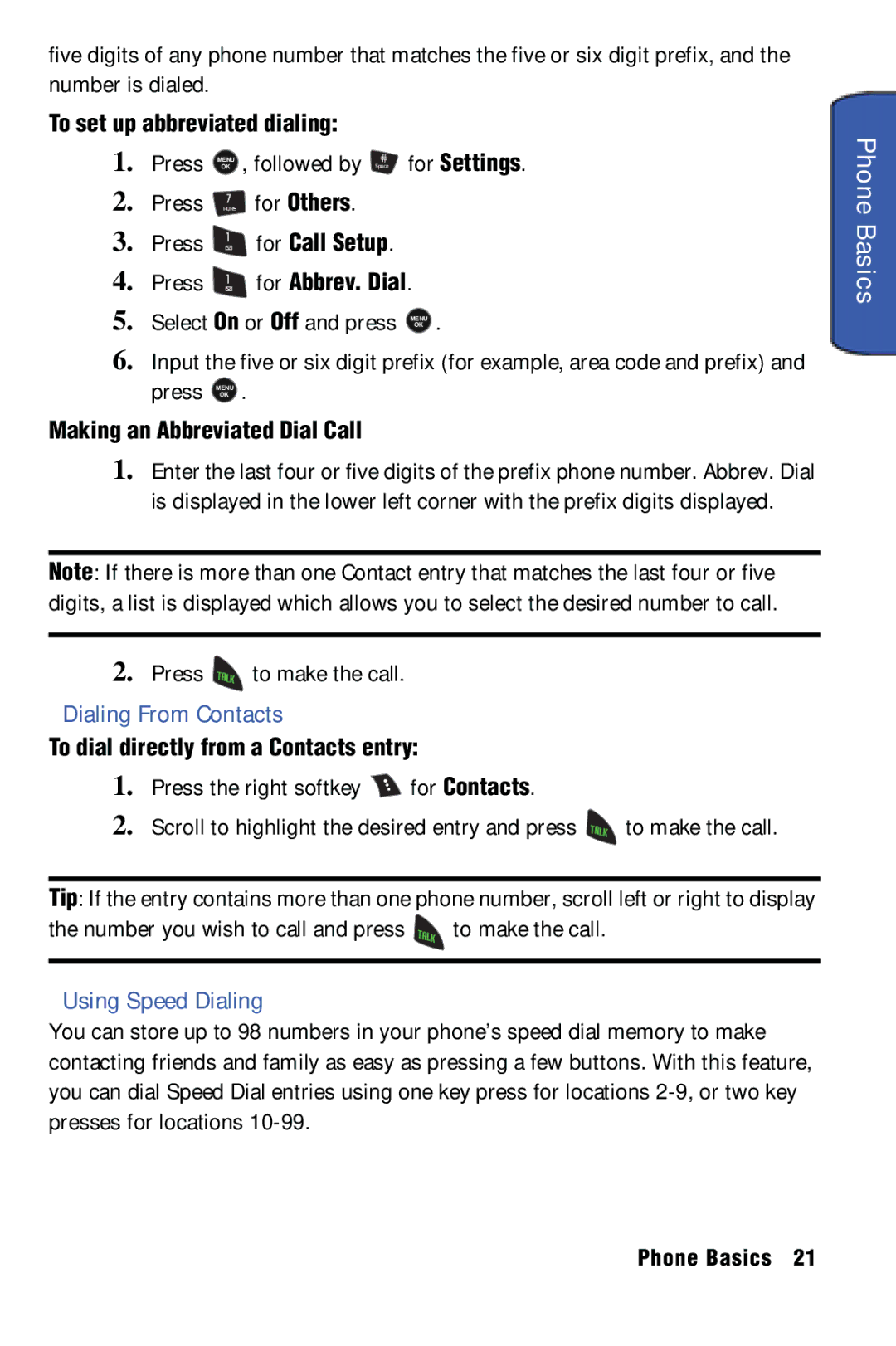 Samsung SPH-m50 manual Dialing From Contacts, Using Speed Dialing 