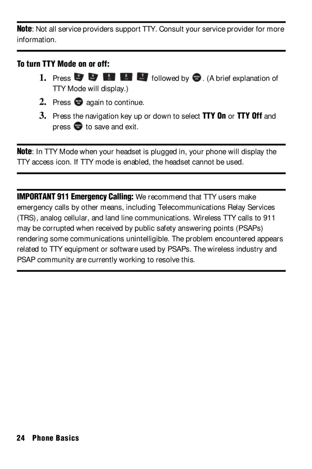 Samsung SPH-m50 To turn TTY Mode on or off, TTY Mode will display, Press Menu again to continue, Press to save and exit 