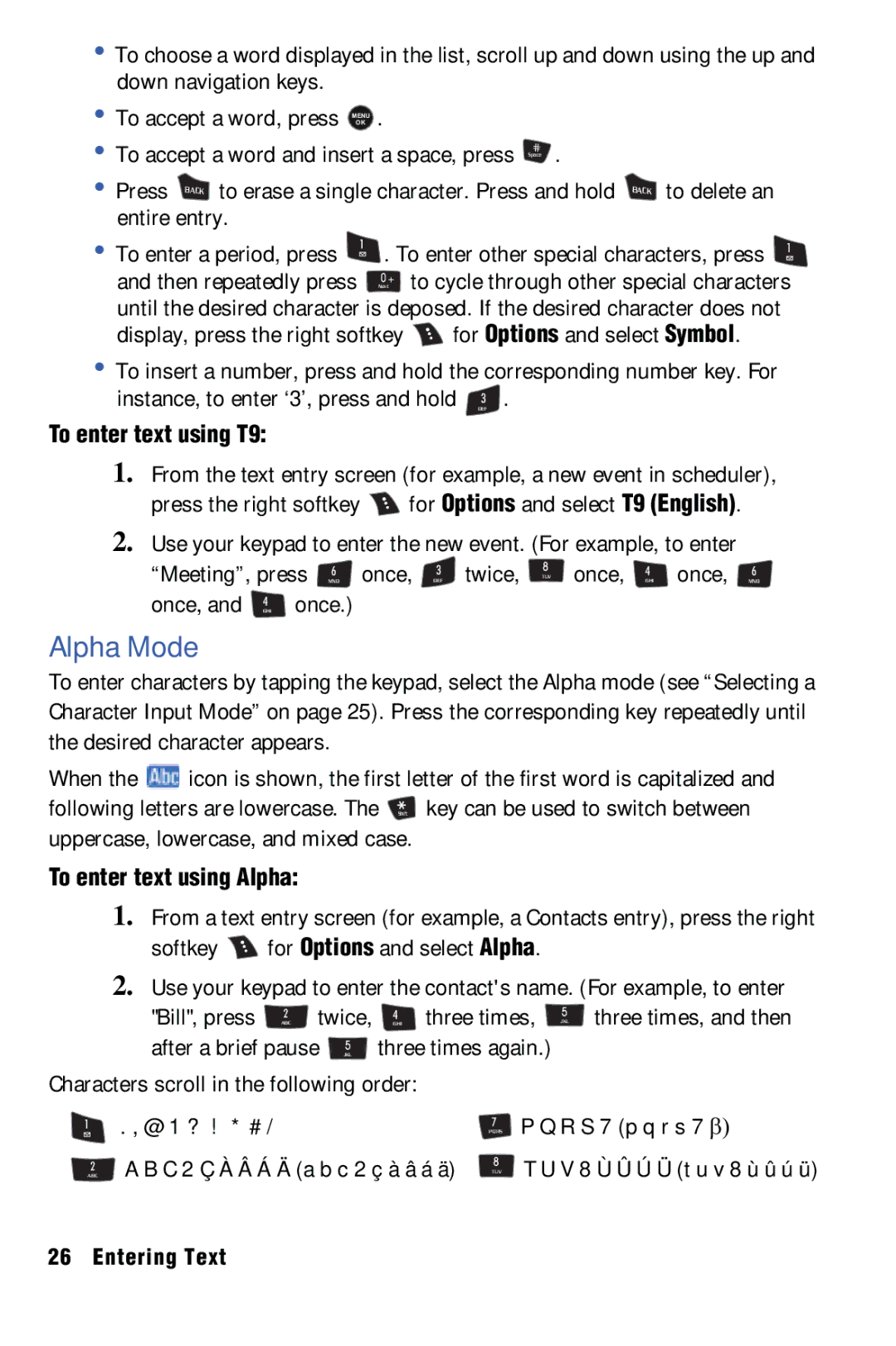 Samsung SPH-m50 manual Alpha Mode, To enter text using T9, To enter text using Alpha 