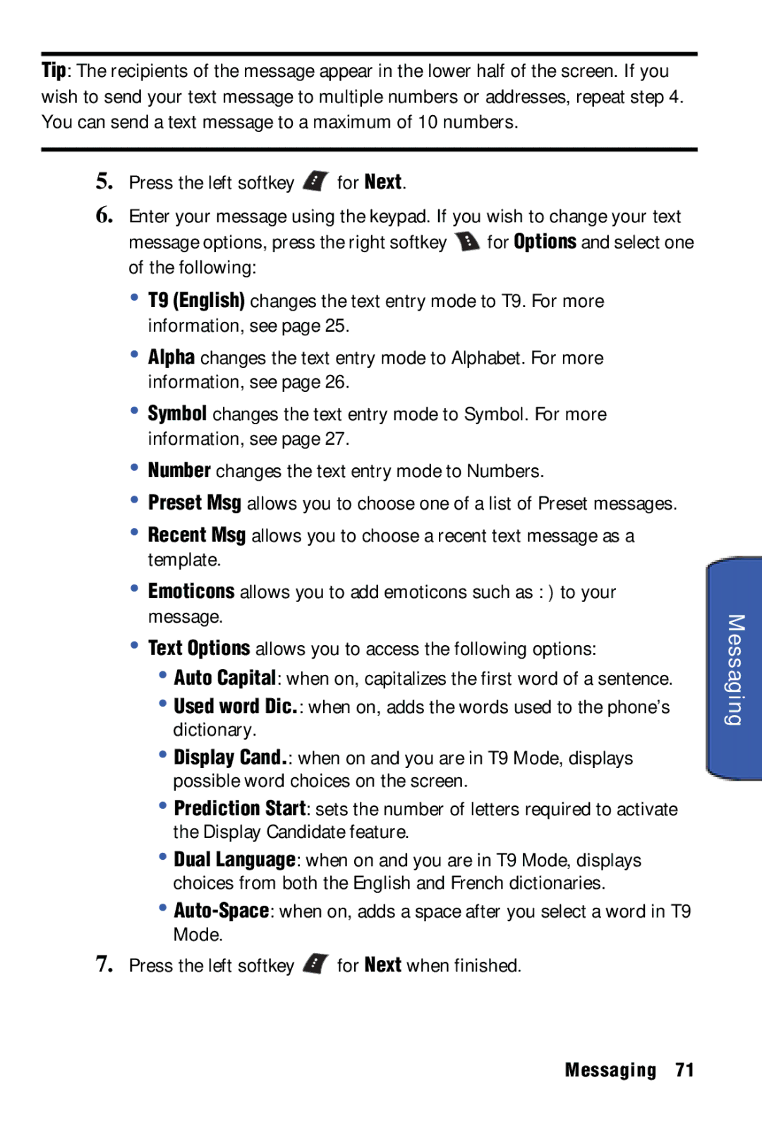 Samsung SPH-m50 manual Messaging, Press the left softkey for Next 