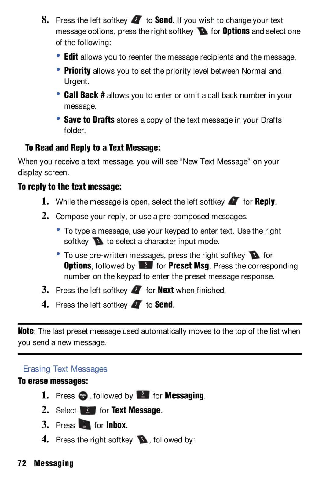 Samsung SPH-m50 manual Erasing Text Messages, To Read and Reply to a Text Message, To reply to the text message 