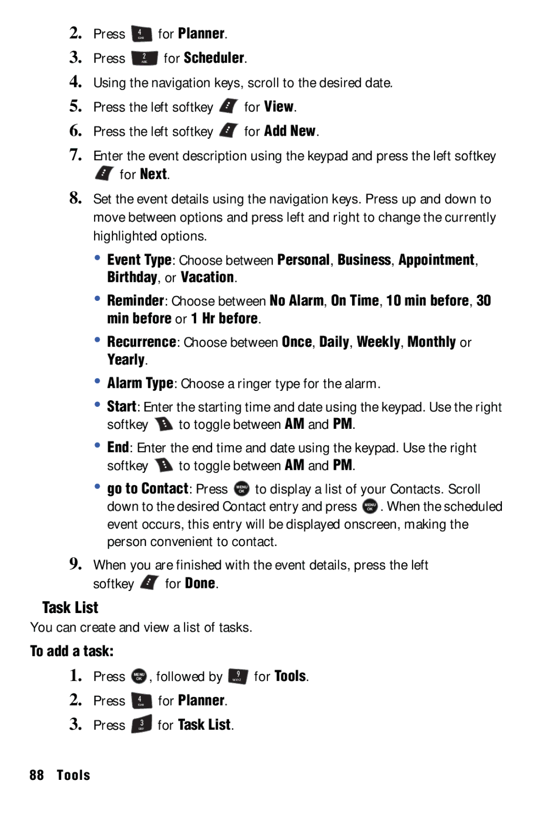 Samsung SPH-m50 manual Task List 