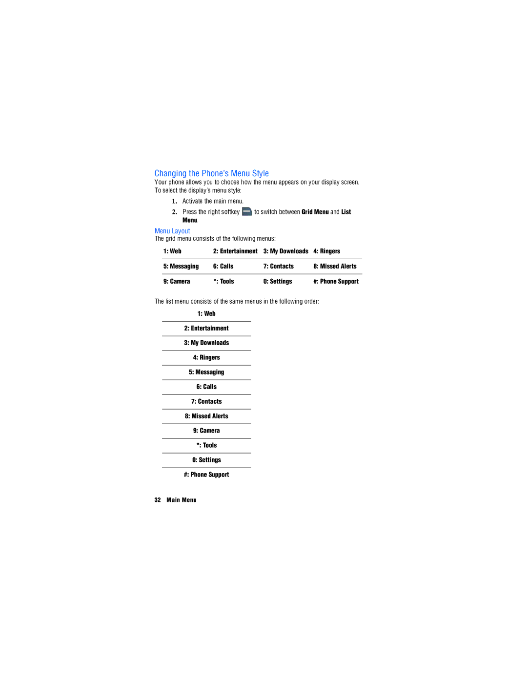 Samsung SPH-M560 manual Changing the Phone’s Menu Style, Menu Layout 