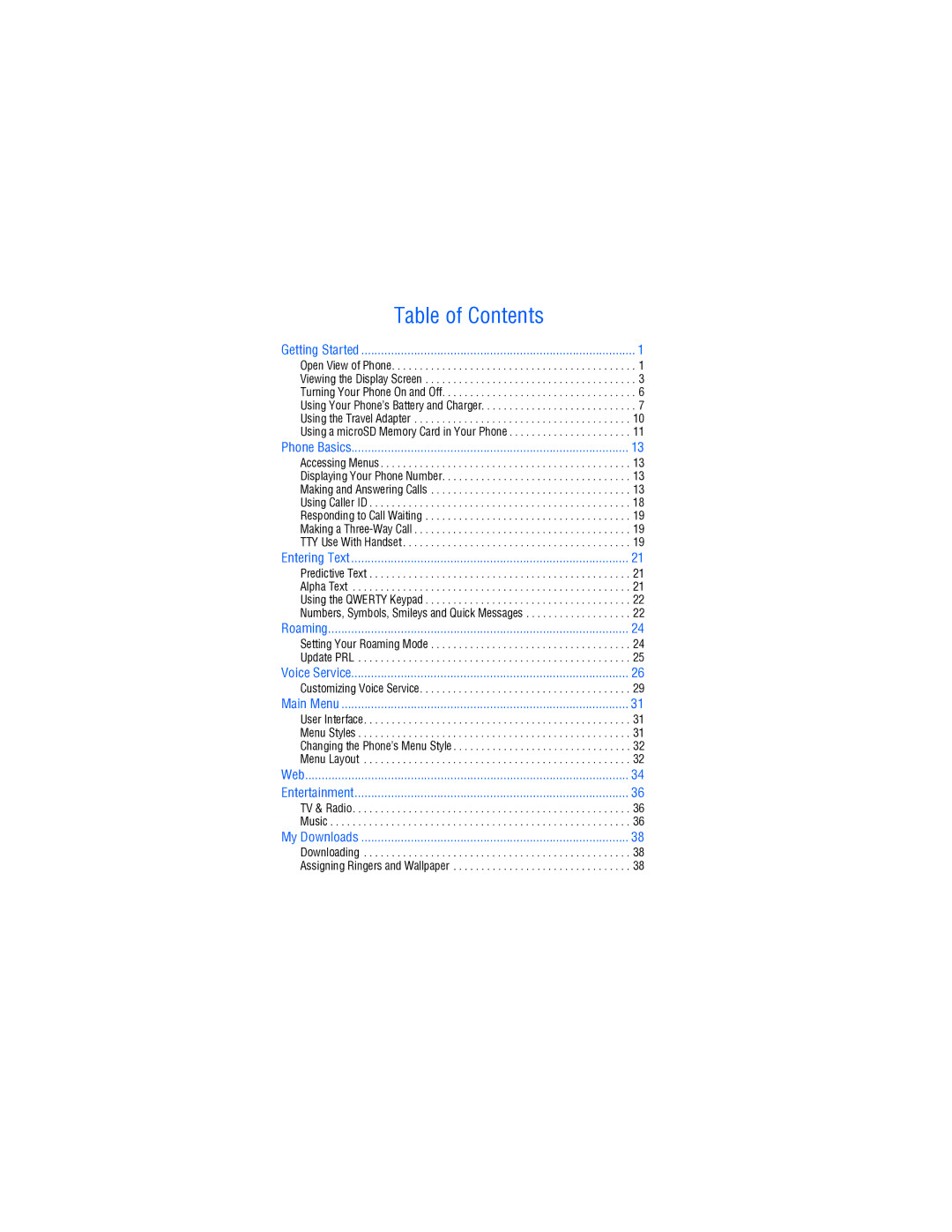 Samsung SPH-M560 manual Table of Contents 