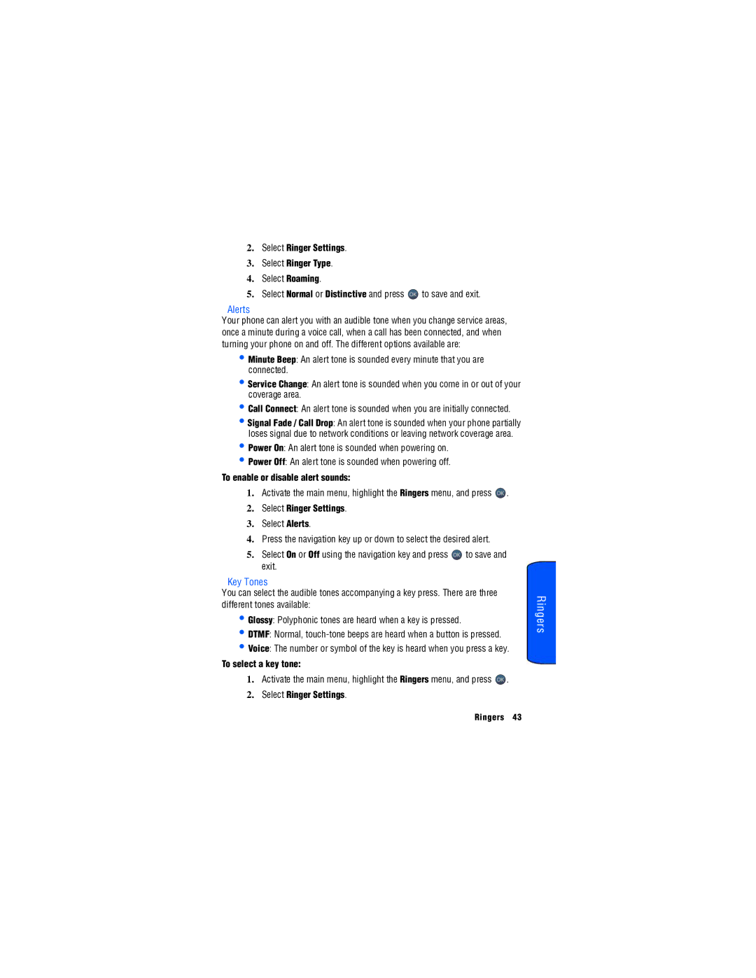 Samsung SPH-M560 manual Alerts, Key Tones, Select Ringer Settings Select Ringer Type, To enable or disable alert sounds 