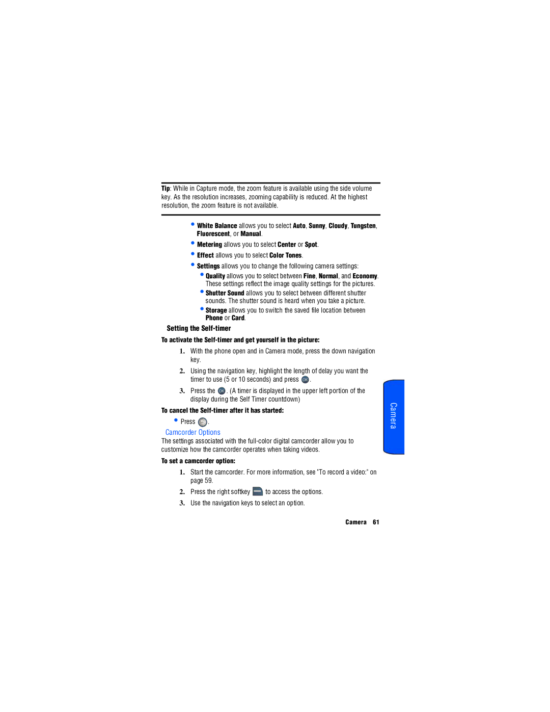 Samsung SPH-M560 manual Setting the Self-timer, Camcorder Options 