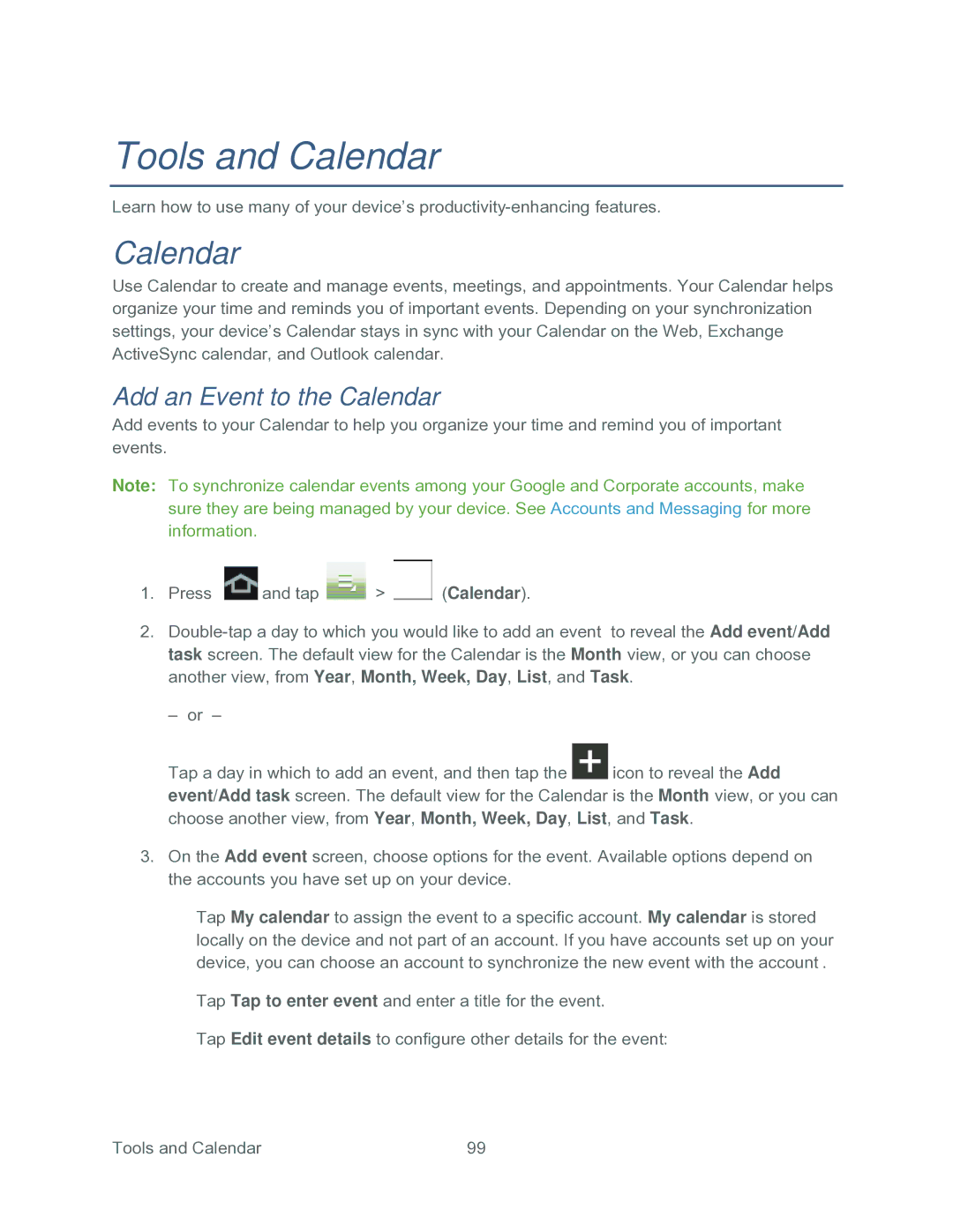 Samsung SPH-P500TSASPR manual Add an Event to the Calendar 