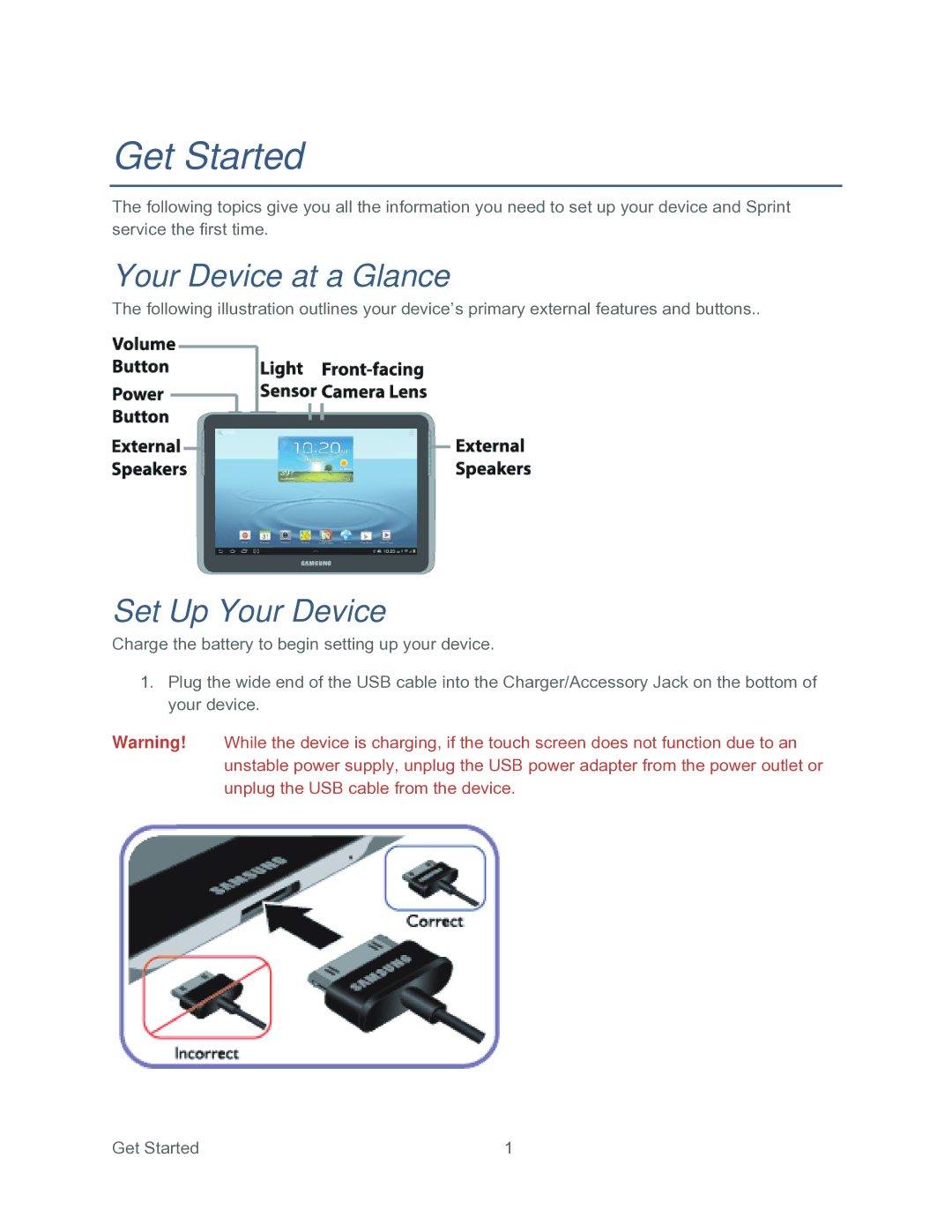 Samsung SPH-P500TSASPR manual Your Device at a Glance, Set Up Your Device 