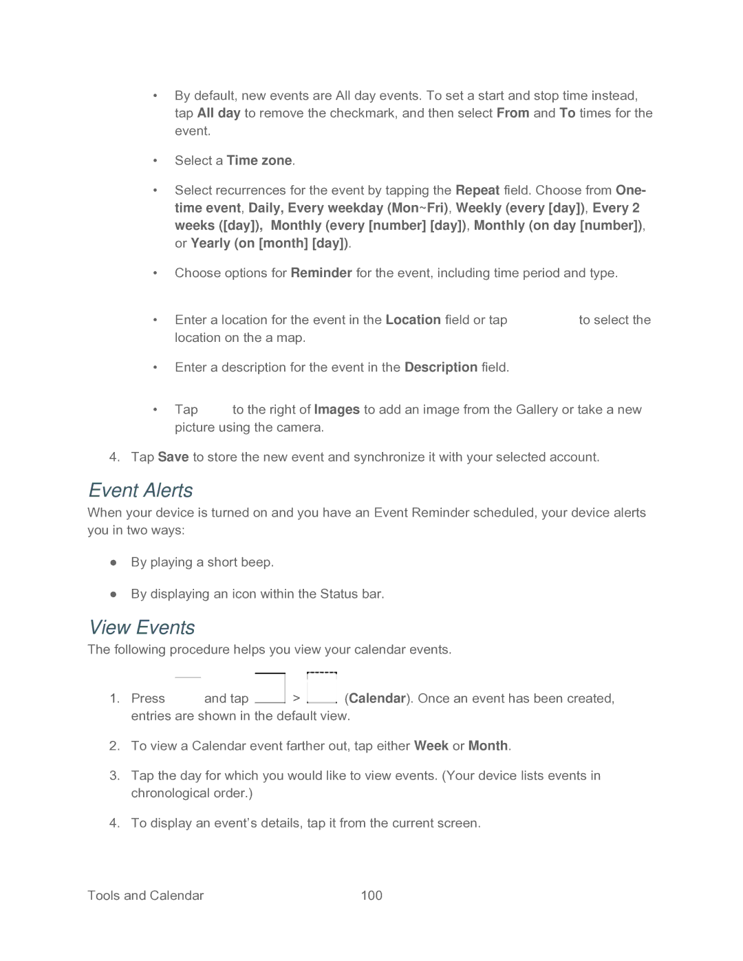 Samsung SPH-P500TSASPR manual Event Alerts, View Events 