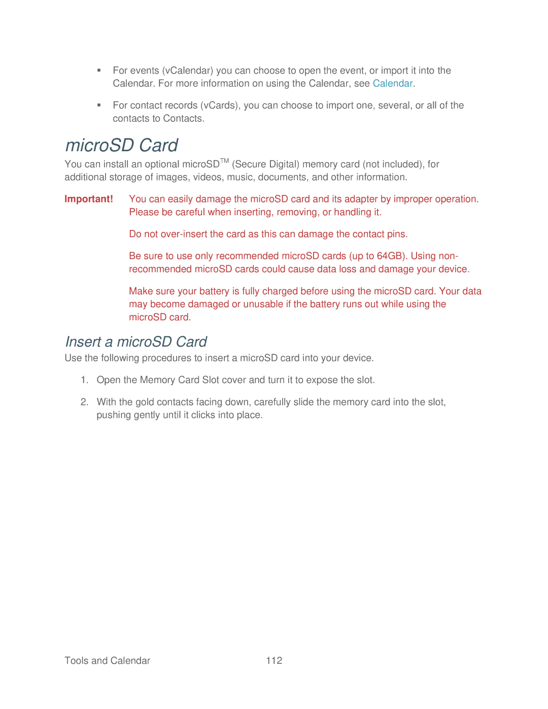 Samsung SPH-P500TSASPR manual MicroSD Card, Insert a microSD Card 