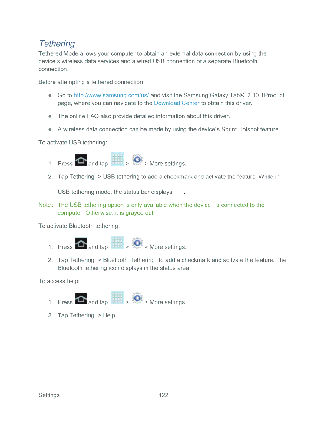 Samsung SPH-P500TSASPR manual Tethering 