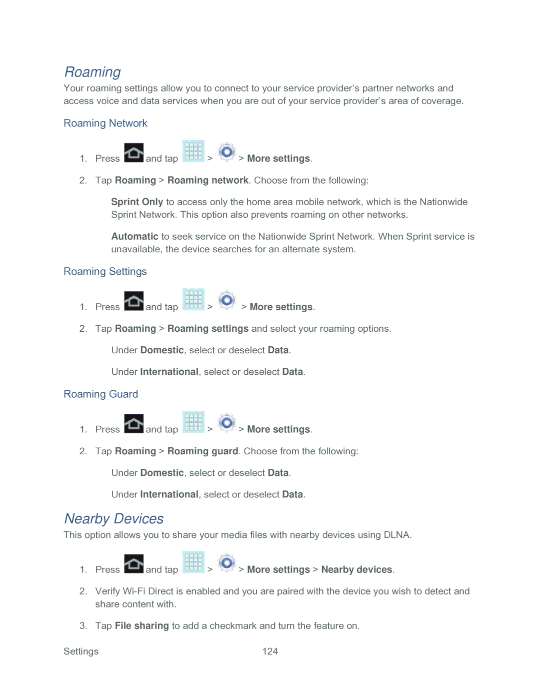 Samsung SPH-P500TSASPR manual Nearby Devices, Roaming Network, Roaming Settings, Roaming Guard 