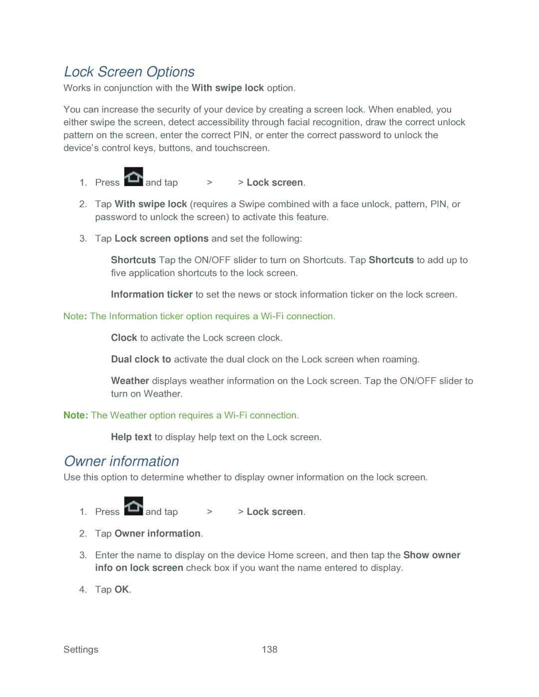 Samsung SPH-P500TSASPR manual Lock Screen Options, Tap Owner information 