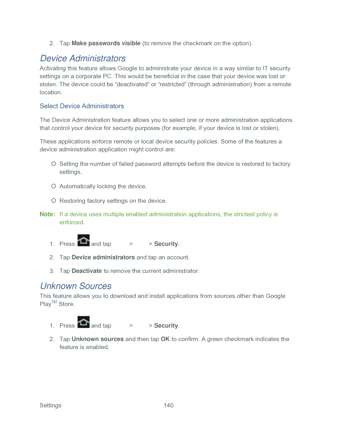 Samsung SPH-P500TSASPR manual Unknown Sources, Select Device Administrators 