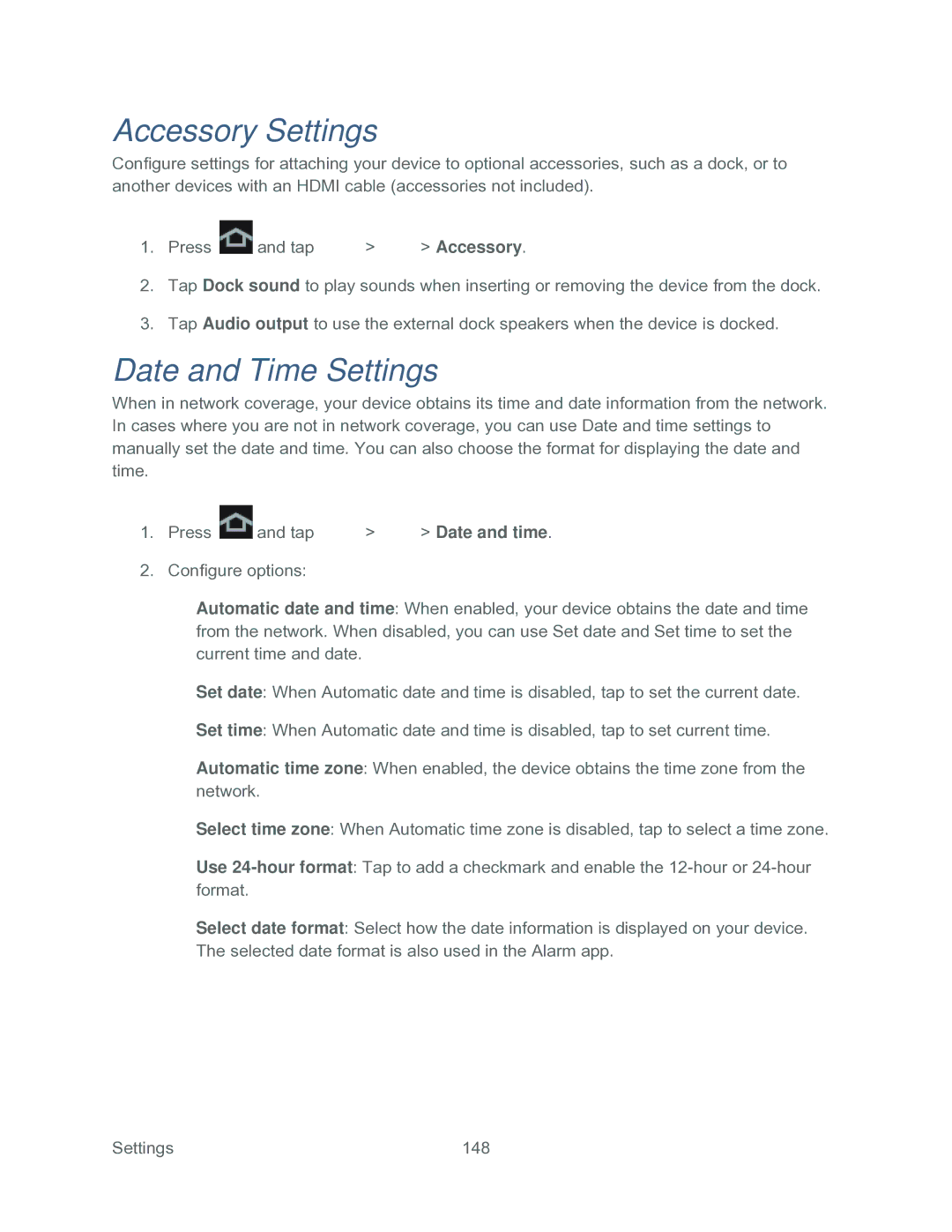 Samsung SPH-P500TSASPR manual Accessory Settings, Date and Time Settings 