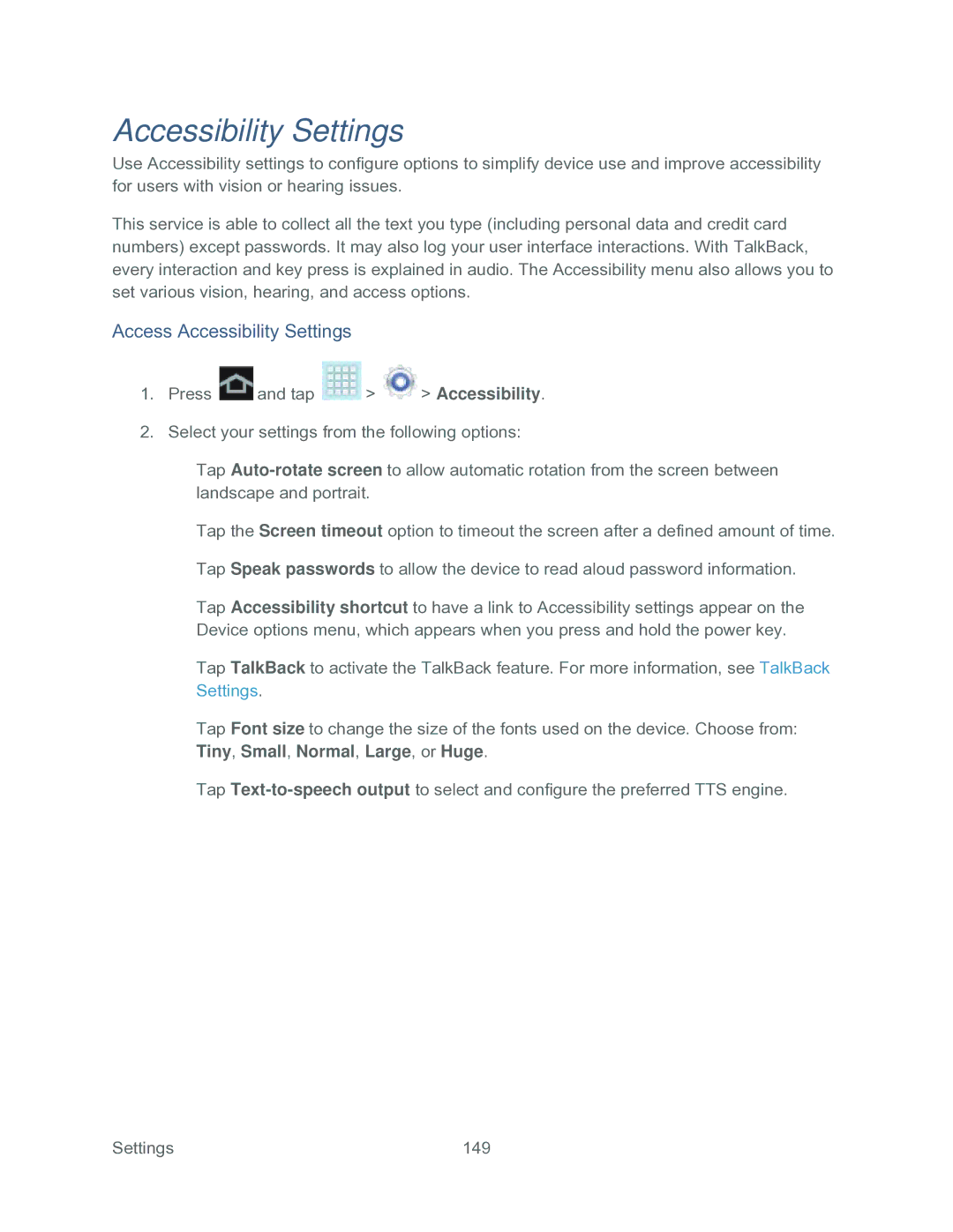 Samsung SPH-P500TSASPR manual Access Accessibility Settings 