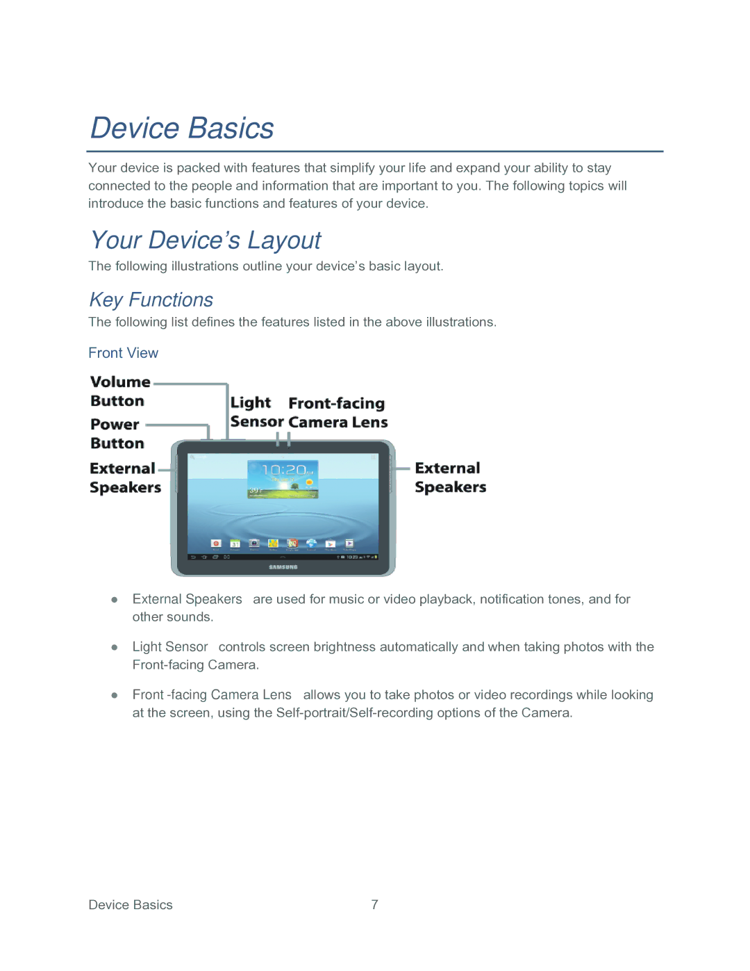 Samsung SPH-P500TSASPR manual Your Device’s Layout, Key Functions, Front View 