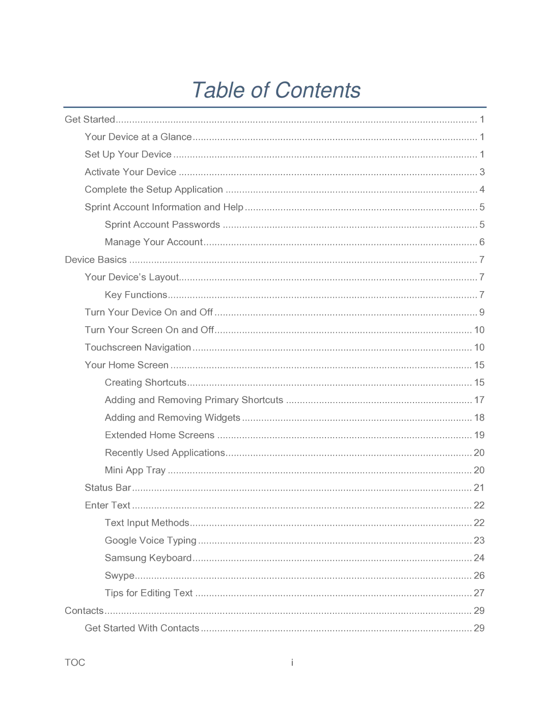 Samsung SPH-P500TSASPR manual Table of Contents 