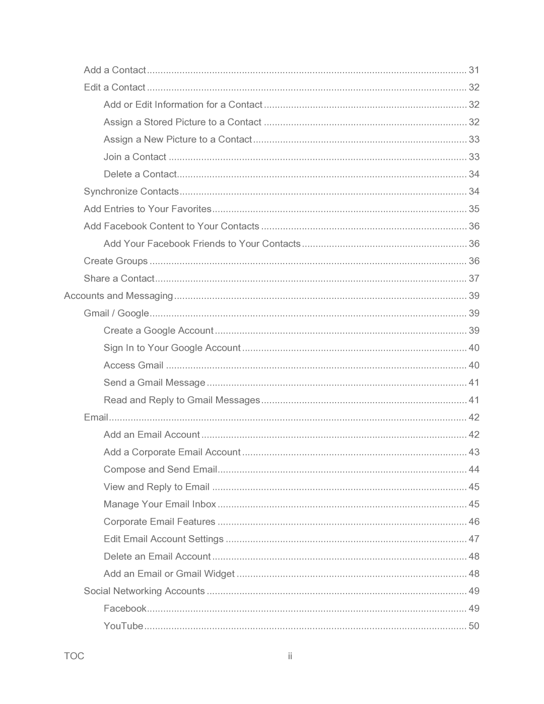 Samsung SPH-P500TSASPR manual Toc 