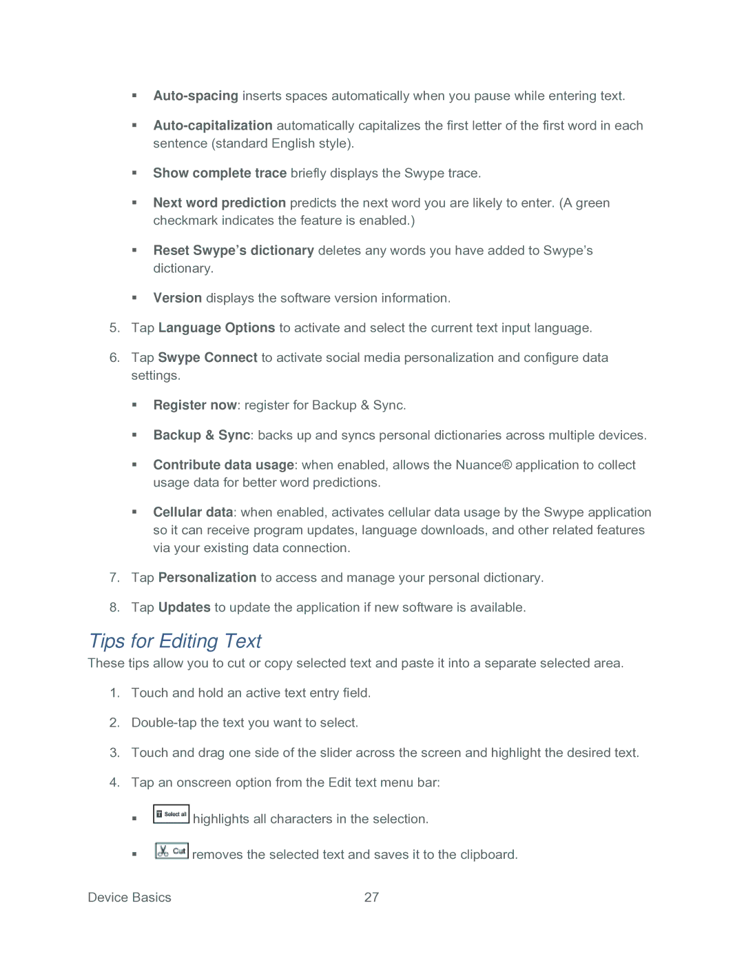 Samsung SPH-P500TSASPR manual Tips for Editing Text 