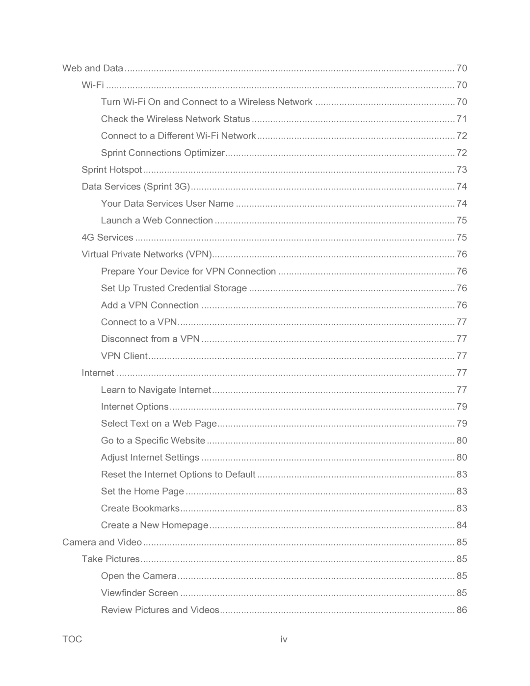 Samsung SPH-P500TSASPR manual Toc 