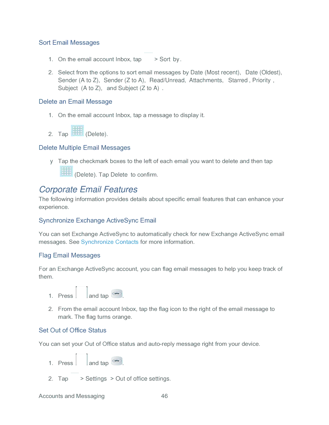 Samsung SPH-P500TSASPR manual Corporate Email Features 