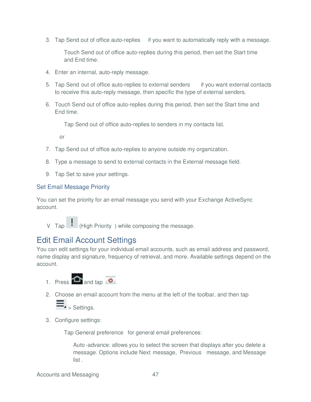 Samsung SPH-P500TSASPR manual Edit Email Account Settings, Set Email Message Priority 