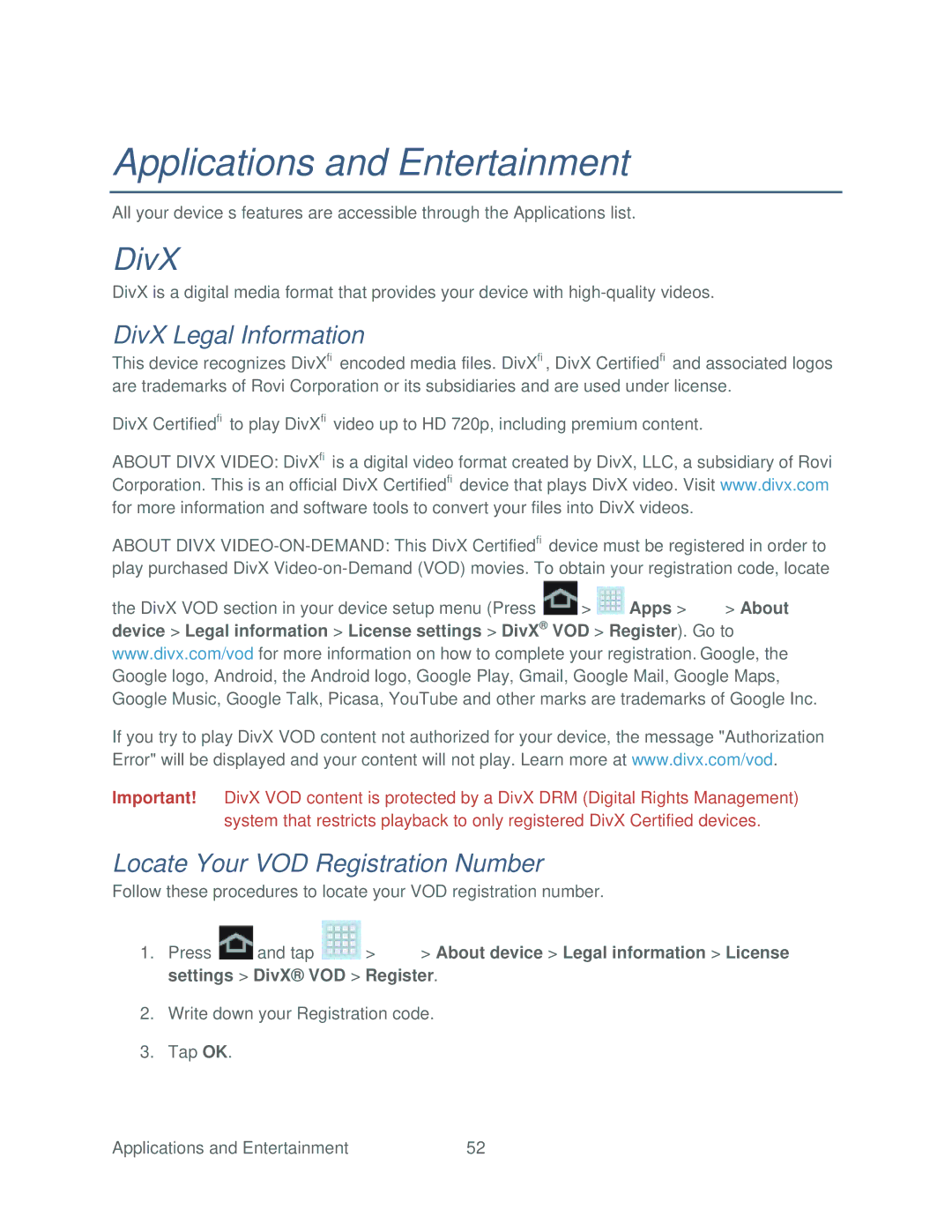 Samsung SPH-P500TSASPR manual DivX Legal Information, Locate Your VOD Registration Number 