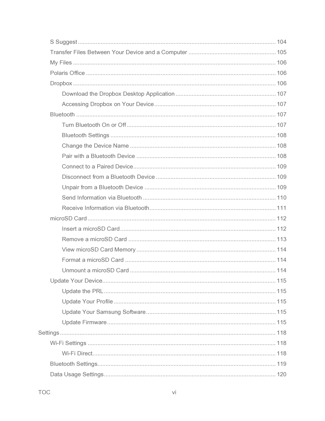 Samsung SPH-P500TSASPR manual Toc 