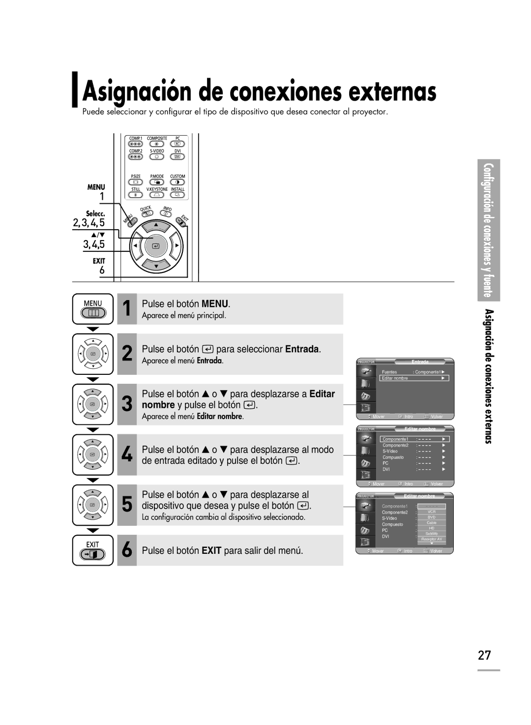 Samsung SPH700AEX/XEU, SPH700AEX/XEC manual Asignación de conexiones externas, 4,5 