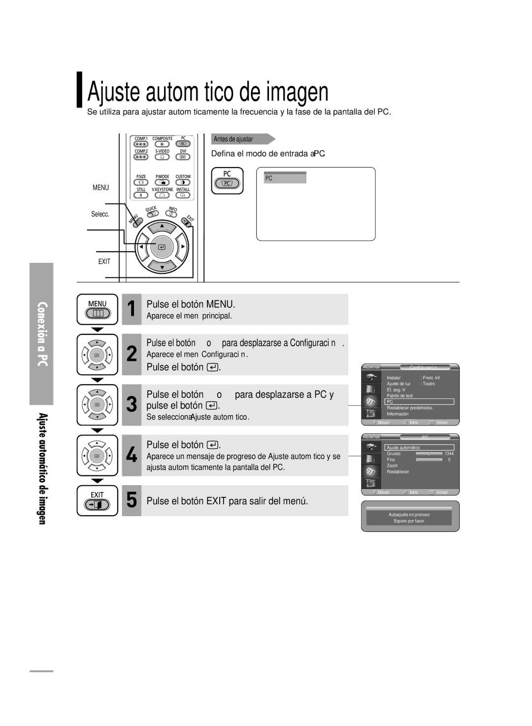 Samsung SPH700AEX/XEC, SPH700AEX/XEU manual Ajuste automático de imagen 