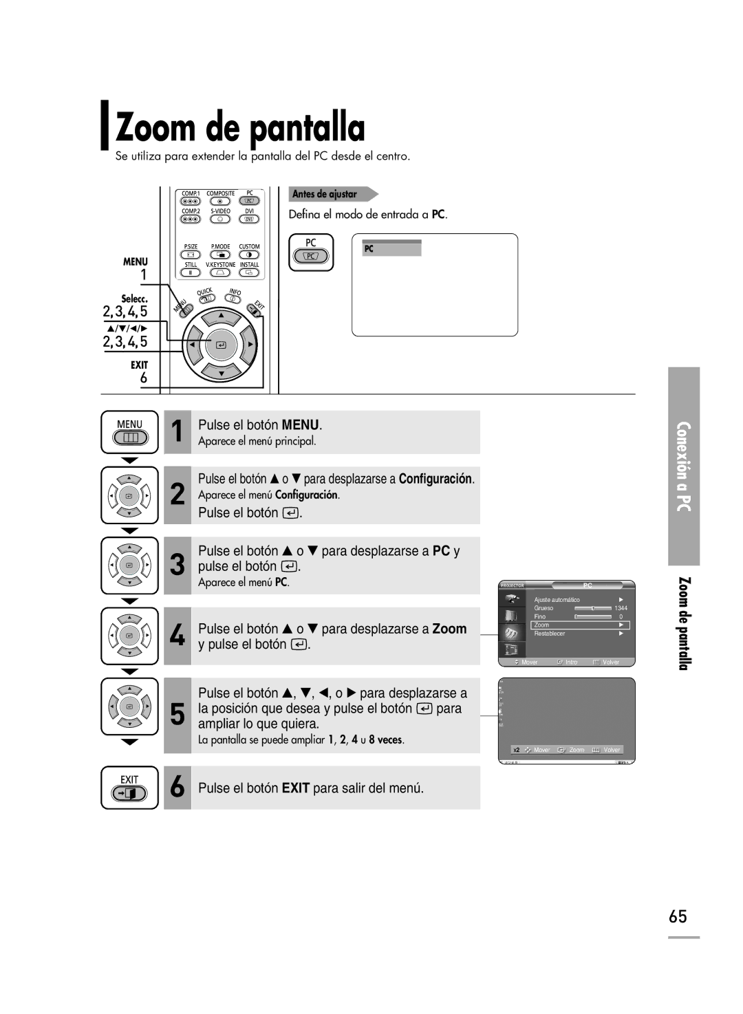 Samsung SPH700AEX/XEU, SPH700AEX/XEC manual Zoom de pantalla 