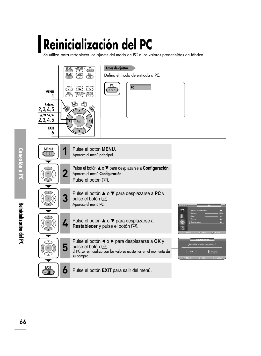 Samsung SPH700AEX/XEC, SPH700AEX/XEU manual Reinicialización del PC 