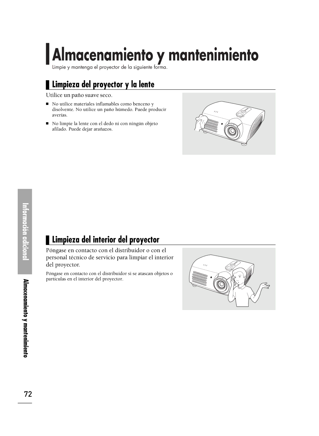 Samsung SPH700AEX/XEC, SPH700AEX/XEU manual Limpieza del proyector y la lente, Limpieza del interior del proyector 