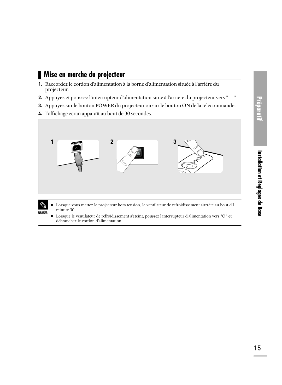 Samsung SPH710AEMX/EDC, SPH700AEX/XEC, SPH700AEX/XEF manual Mise en marche du projecteur, Minute 