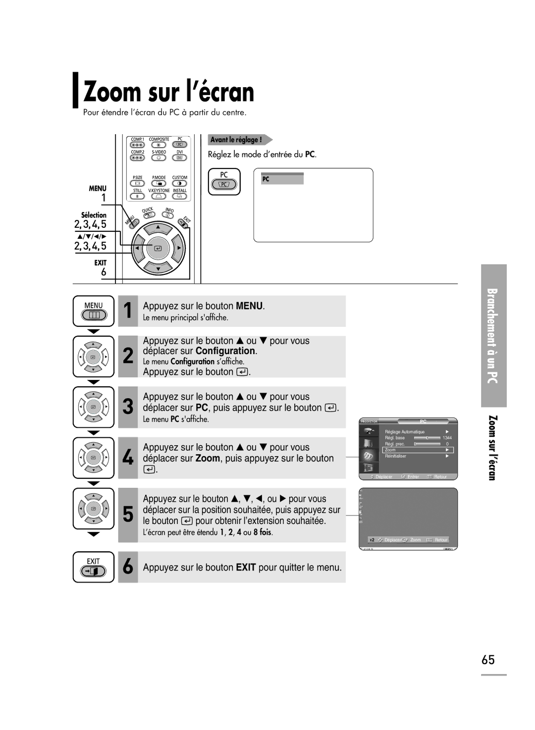 Samsung SPH700AEX/XEF, SPH710AEMX/EDC, SPH700AEX/XEC manual Zoom sur l’écran 