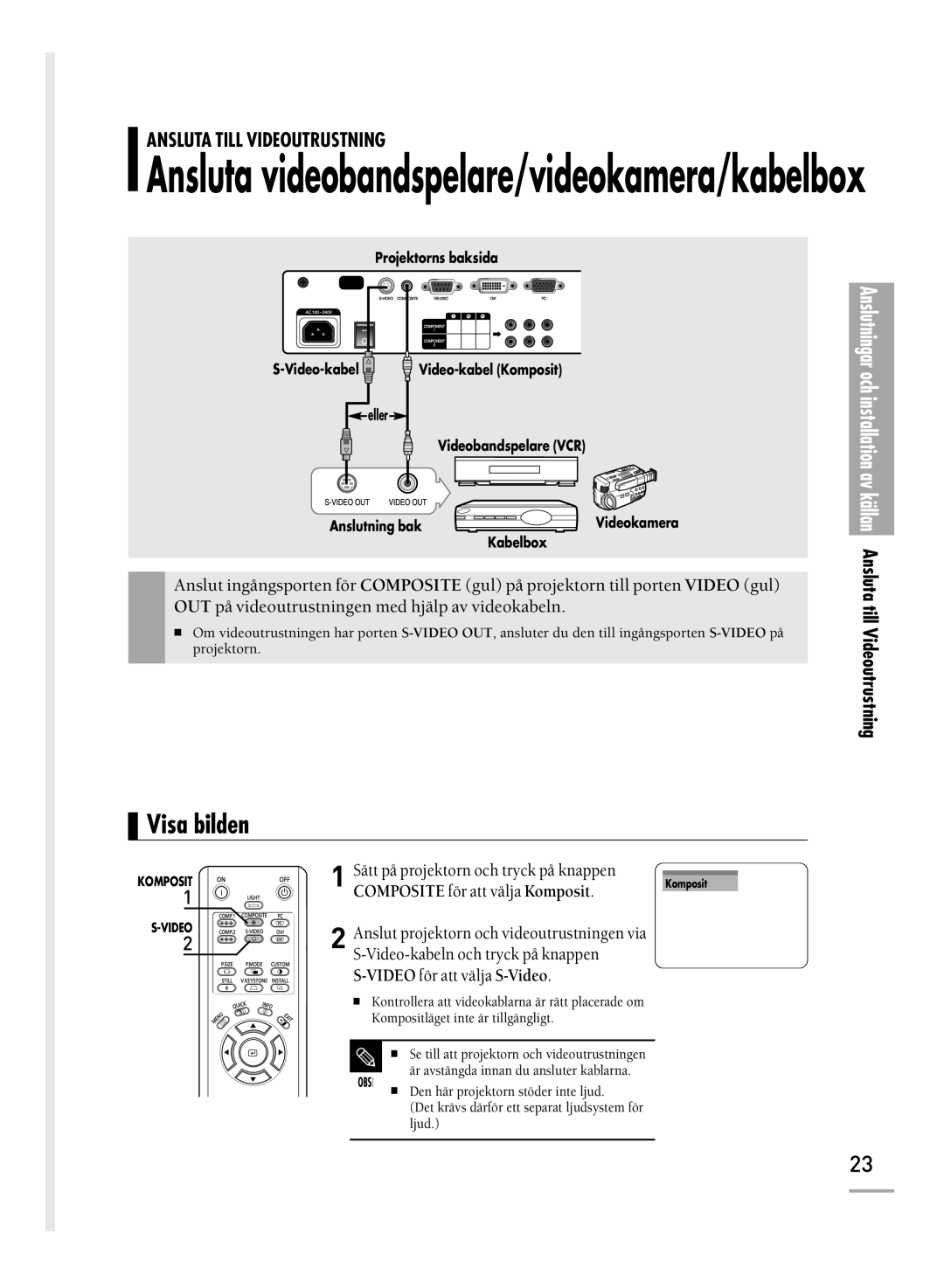 Samsung SPH700AEX/XEC, SPH710AEMX/EDC manual Ansluta videobandspelare/videokamera/kabelbox, Visa bilden 