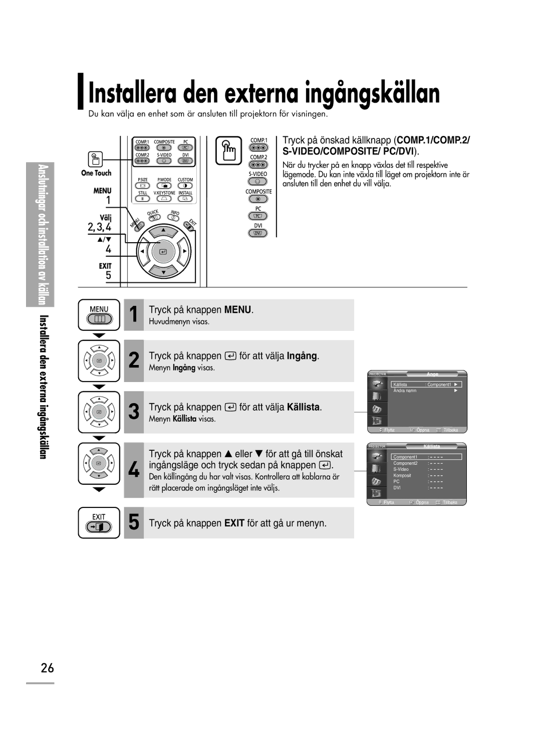 Samsung SPH710AEMX/EDC, SPH700AEX/XEC manual Installera den externa ingångskällan 