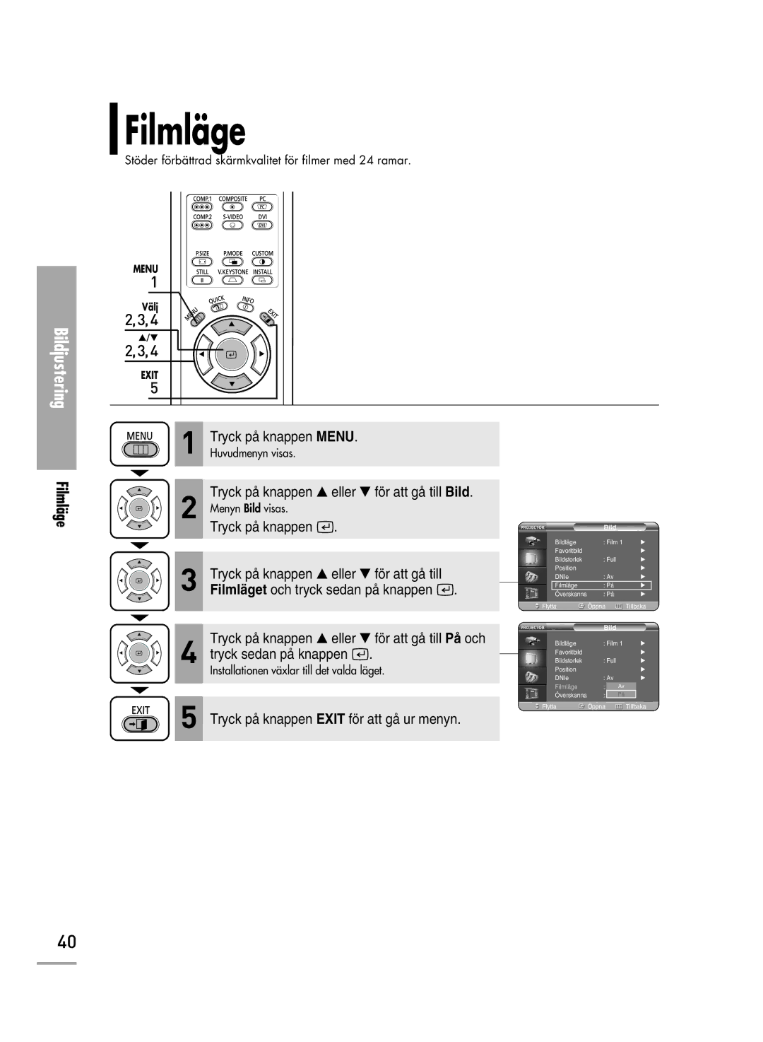 Samsung SPH710AEMX/EDC, SPH700AEX/XEC manual Filmläge 