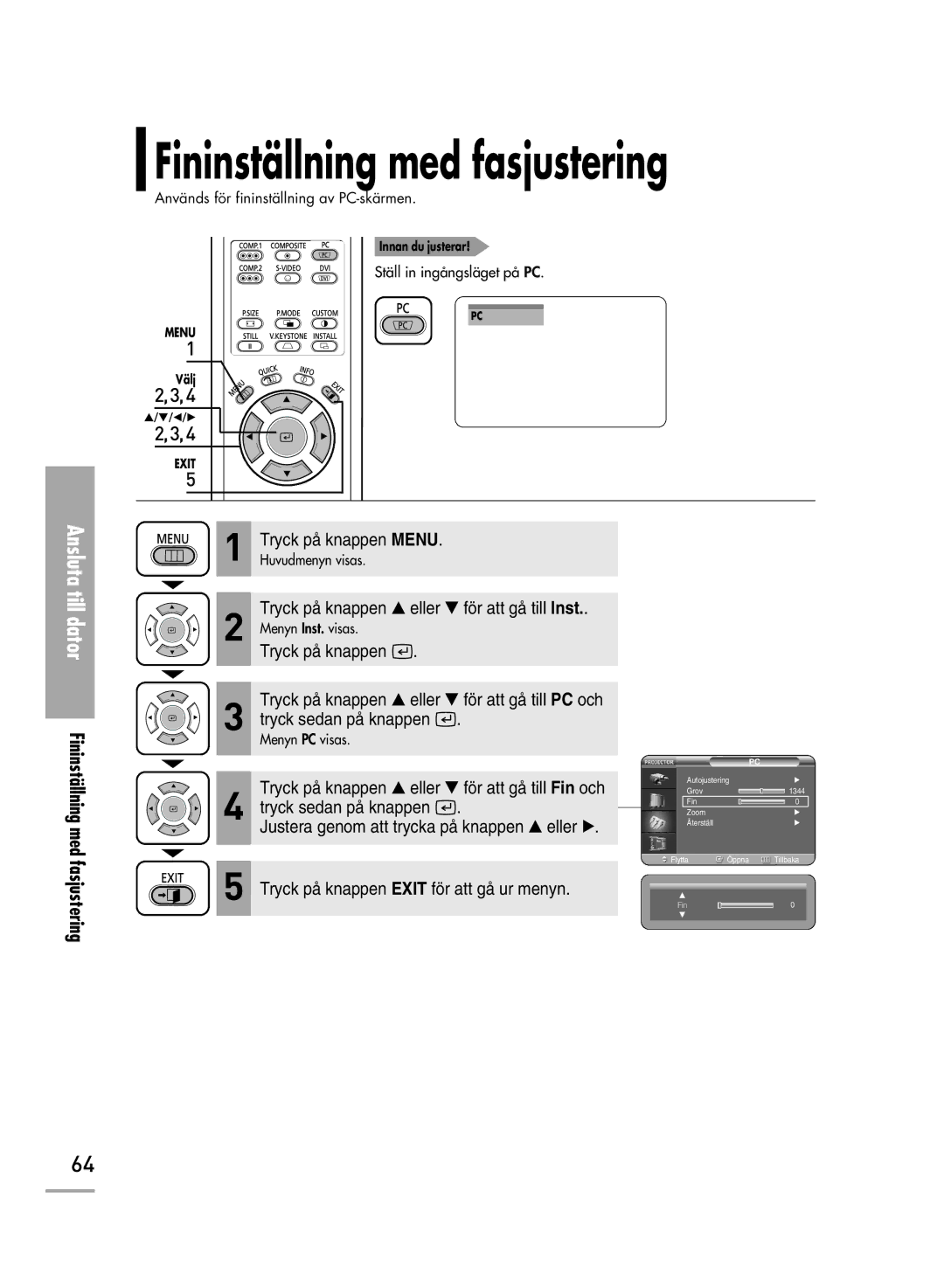 Samsung SPH710AEMX/EDC, SPH700AEX/XEC manual Fininställning med fasjustering 