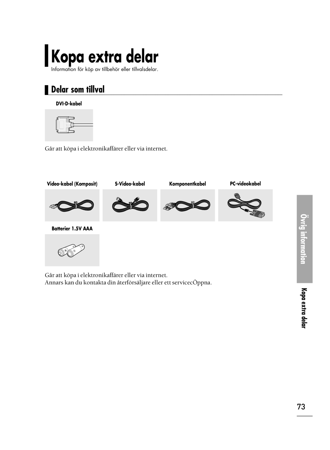 Samsung SPH700AEX/XEC, SPH710AEMX/EDC manual Kopa extra delar, Delar som tillval 