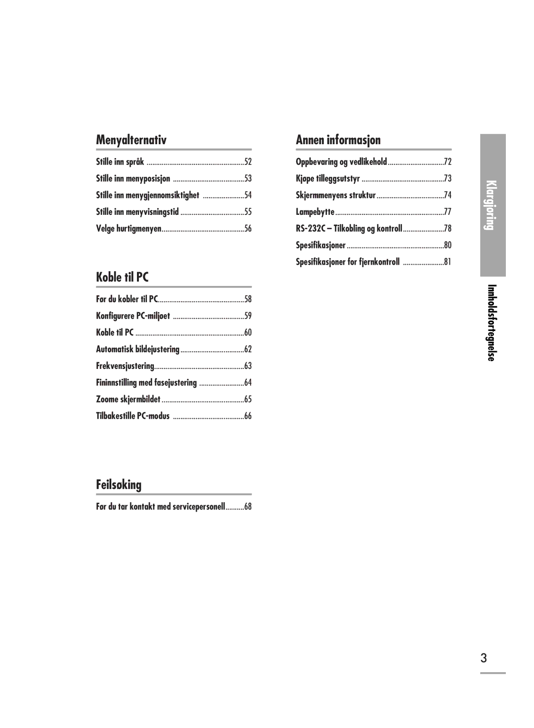 Samsung SPH700AEX/XEC, SPH710AEMX/EDC manual Menyalternativ, Innholdsfortegnelse 