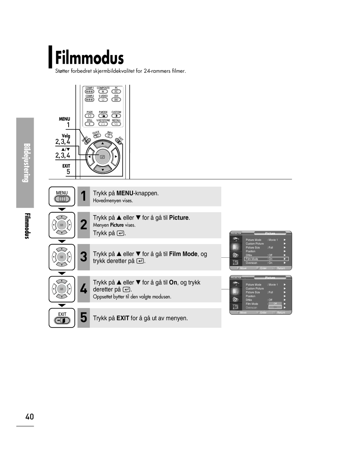 Samsung SPH710AEMX/EDC, SPH700AEX/XEC manual Filmmodus 